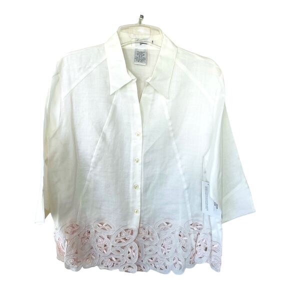Women's White Blouse with Pink Accents - Picture 1 of 11